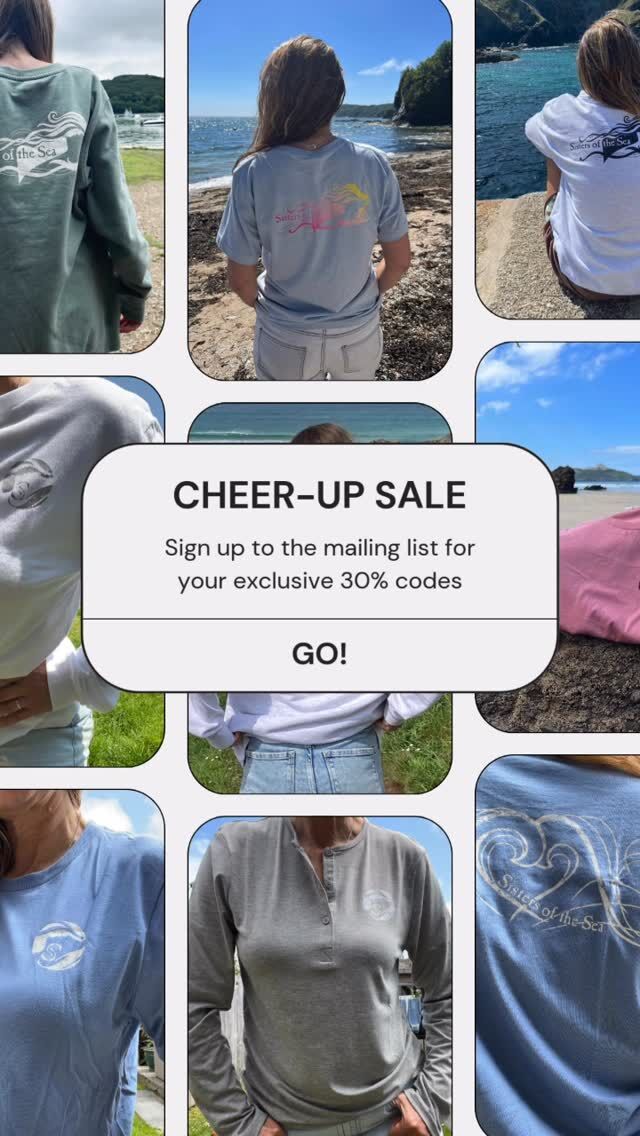 Want 30% off Sisters of the Sea tees or 20% off sweatshirts? 

I’m running a very rare promotion for one week only, just because we all need a cheer-up!

Sign up to the mailing list via my website to get your discount codes. 

Be quick, there aren’t many sizes left 💨 

🌊💙🛍️ 

#sale #cheerup #sistersofthesea #discountcode #smallbusiness