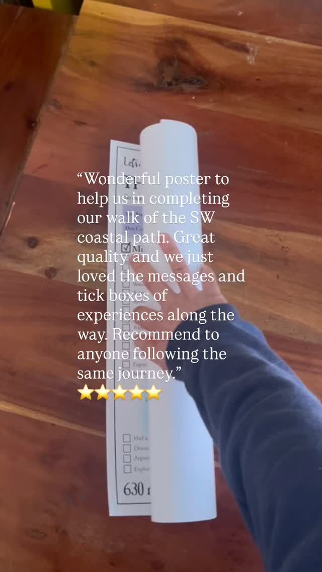 It means so much to me when someone takes the time to leave a review. 

“Wonderful poster to help us in completing our walk of the SW coastal path. Great quality and we just loved the messages and tick boxes of experiences along the way. Recommend to anyone following the same journey.“

Thank you ☺️ 

This poster was a work of love for me - and I kept one myself to log all the beautiful walks I have done - hopefully many more to come. 

🌊💙

#southwestcoastpath #cornwall #hiking #sistersofthesea #fivestar