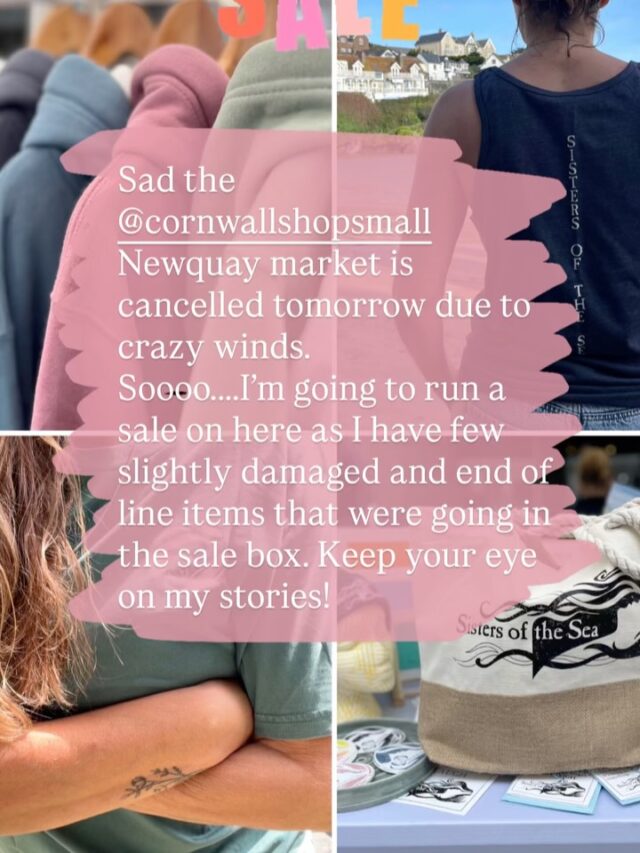 Sale - after the wind cancelled today’s NQ market I popped a few bargains for you on stories last night. 

All that’s left is the Vintage Teal Tee in M (few holes on back), Long sleeve white tees: 1 XL, 2 Small, plus 2 light blue tees in Medium. 

Message me to order ☺️

💙🌊🛍️ 

#sale #sistersofthesea #market #cornwallshopsmall newquay