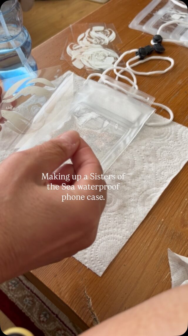 Making up the Sisters of the Sea waterproof pouches (on my living room table)

💦 Fully waterproof, with a triple sealed top for extra security. 

💦 Transparent so you can use your phone and camera while in the water. 

💦 Adjustable carry cord so you can still swim (I tuck mine into my bikini so it doesn’t get in the way!)

💙🌊 

#sistersofthesea #waterproofphone #swimming #coastalliving #cornwall